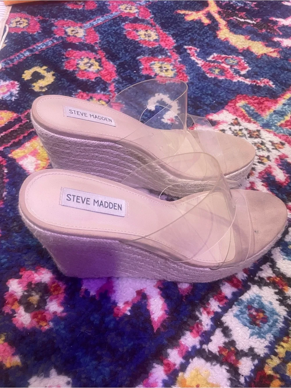 Steve Madden Nude Espadrille Wedge Sandals with Clear Straps